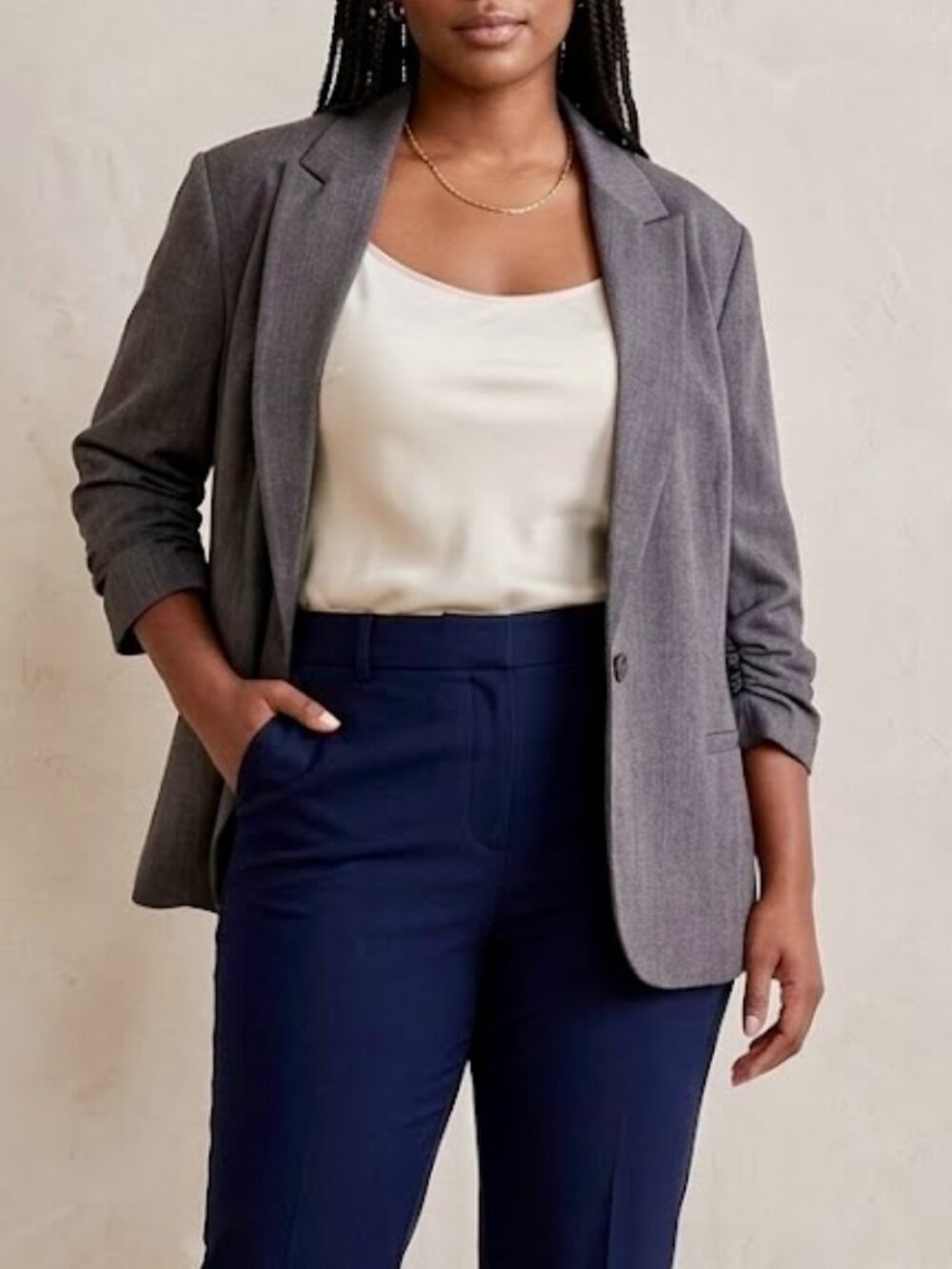 NWT Amanda + Chelsea Charcoal Gray Ruched 3/4 Sleeve Blazer 3X